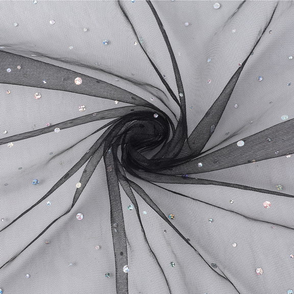 1.09 Yards 70.87 Inch Black Sequin Tulle Shiny Organza Glitter Sheer Paillette Sparkle Mesh Transparent Lace Polyester Fabric DIY