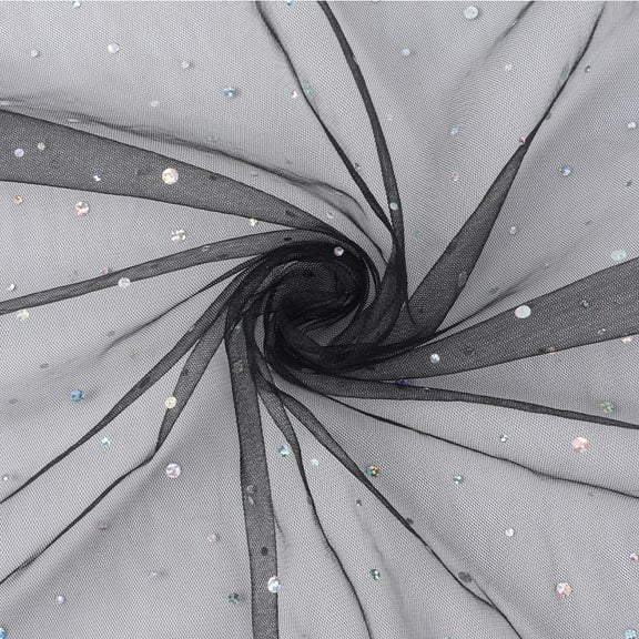 1.09 Yards 70.87 Inch Black Sequin Tulle Shiny Organza Glitter Sheer Paillette Sparkle Mesh Transparent Lace Polyester Fabric for Sewing Making Party Tutu Skirt Wedding DIY Craft Supply Black