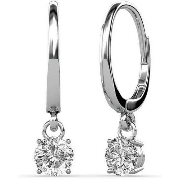 1.09Ct Round Cut White Diamond Solitaire Drop Dangle Clip On Earring 14K White Gold Plated For Women's