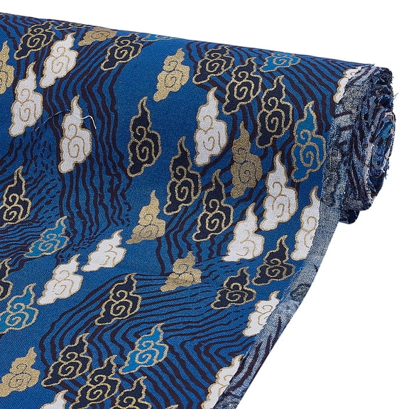 1.09Yard Japanese Cotton Fabrics 59inch Wide Blue Sewing Fabric with Colorful Auspicious Cloud Wave Pattern DIY Craft Decorative Accessories