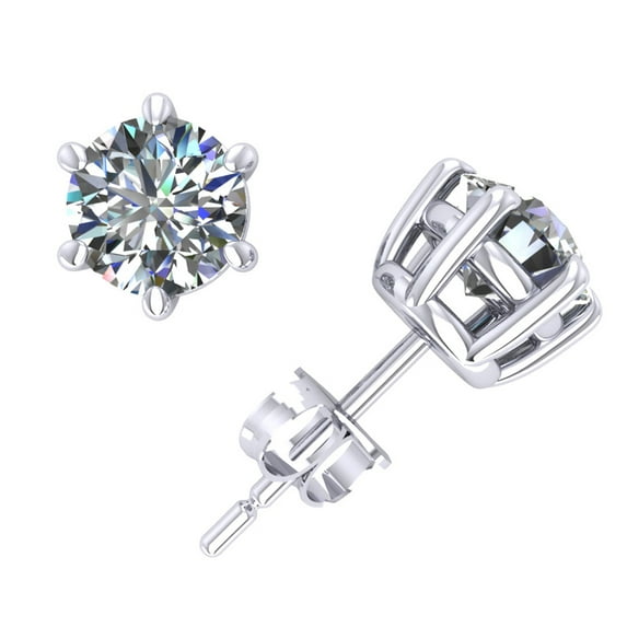 1.0Ct Round Cut Diamond Basket Stud Earrings 14k White Gold 6Prong Set Push Back H SI2