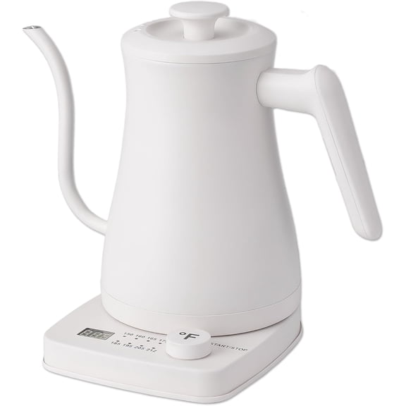 1.0L 1500W Gooseneck Electric Kettle - Stainless Steel Interior Rapid-Boil Auto Shut-Off, Boil-Dry Protection, Temperature Control, LED Indicator White by The Display Guys