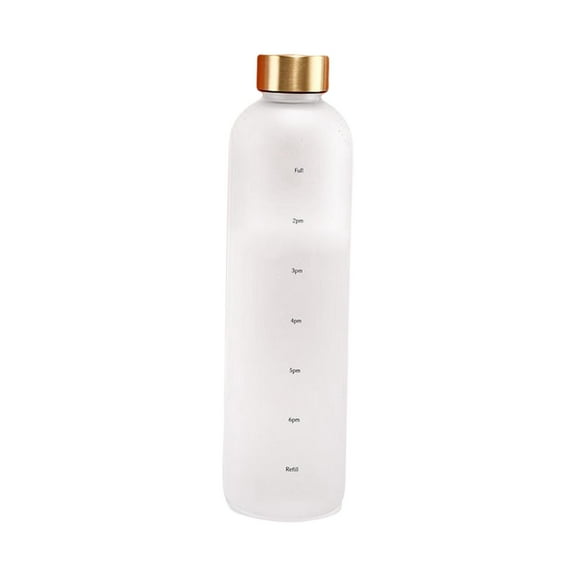 1.0L with Time Marker Reusable Water Bottle for Fitness Office Outdoor. Frosted Bottle, Remind White