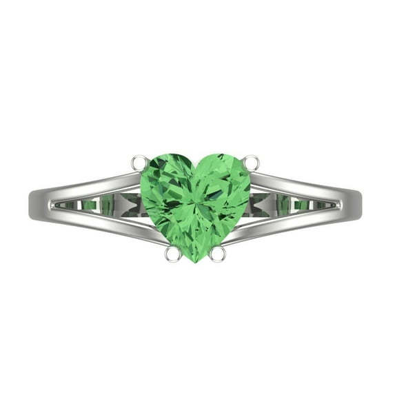 Solitaire Engagement Ring for Women - 1ct Simulated Green Diamond in 14K White Gold Promise Ring
