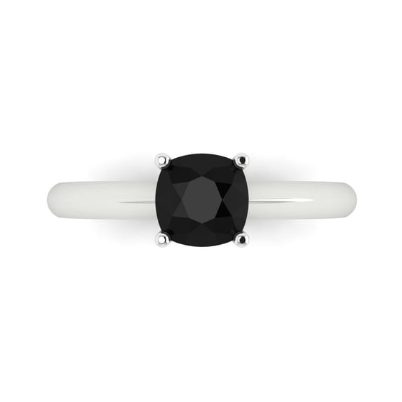 Clara Pucci 14K White Gold 1ct Onyx Solitaire Ring for Women