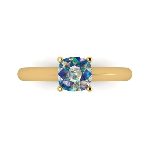 1.0ct Cushion Cut Blue Moissanite 18k Yellow Gold Engraving Statement Bridal Wedding Solitaire Designer Ring Size 11