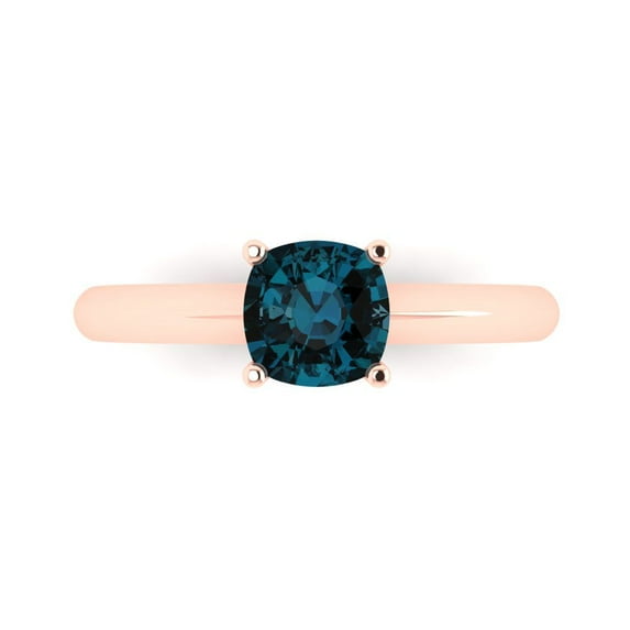 1.0ct Cushion Cut Blue Natural London Blue Topaz 18k Pink Rose Gold Engraving Statement Bridal Wedding Designer Ring Size 3.5