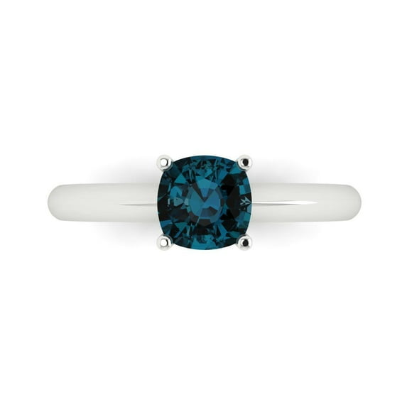 1.0ct Cushion Cut Blue Natural London Blue Topaz 18k White Gold Engraving Statement Bridal Wedding Solitaire Designer Ring Size 7