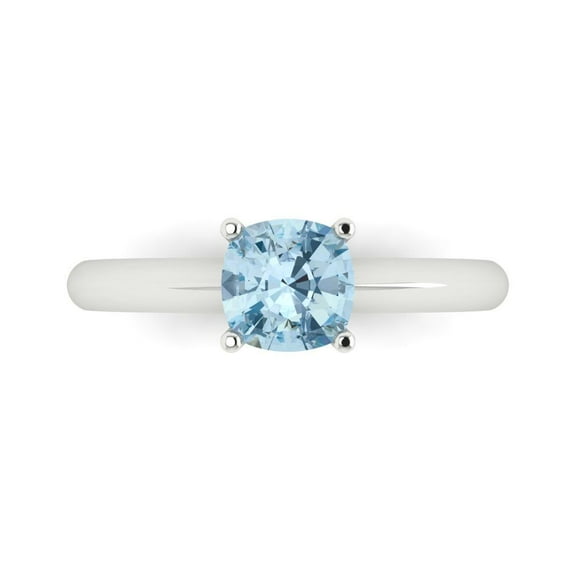 1.0ct Cushion Cut Blue Natural Sky Blue Topaz 18k White Gold Engraving Statement Bridal Wedding Solitaire Designer Ring Size 8