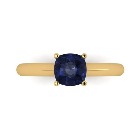 1.0ct Cushion Cut Blue Sapphire 14k Yellow Gold Engraving Statement Bridal Wedding Solitaire Designer Ring Size 7.5
