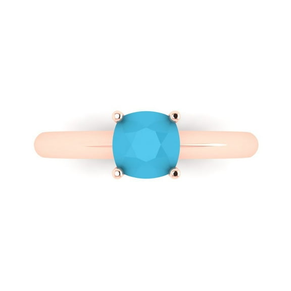 1.0ct Cushion Cut Blue Turquoise 14k Pink Rose Gold Engraving Statement Bridal Wedding Solitaire Designer Ring Size 7.5