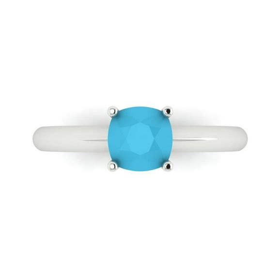 1.0ct Cushion Cut Blue Turquoise 14k White Gold Engraving Statement Bridal Wedding Solitaire Designer Ring Size 7.5