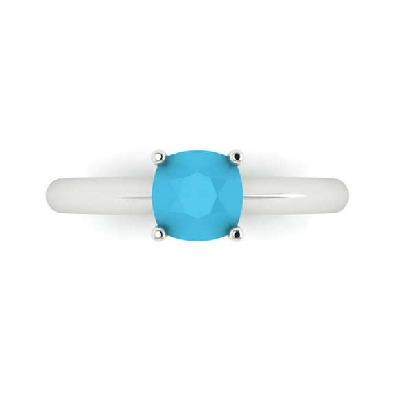 1.0ct Cushion Cut Blue Turquoise 18k White Gold Engraving Statement Bridal Wedding Solitaire Designer Ring Size 9