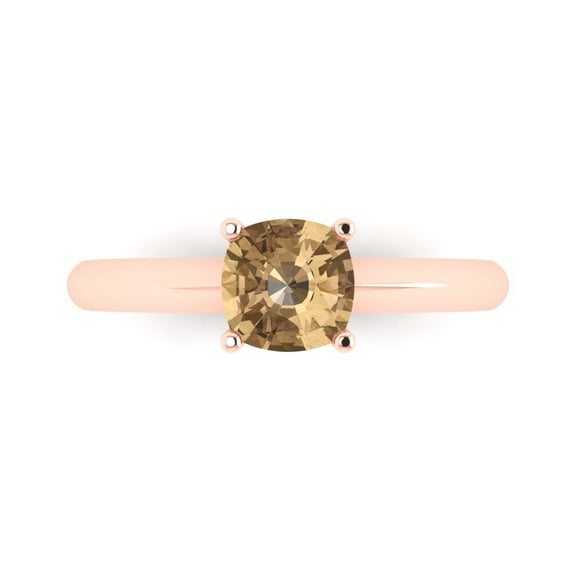 Clara Pucci 14K Rose Gold 1ct Champagne Solitaire Ring for Women
