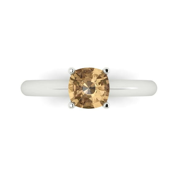 Clara Pucci 14K White Gold 1ct Champagne Solitaire Ring for Women