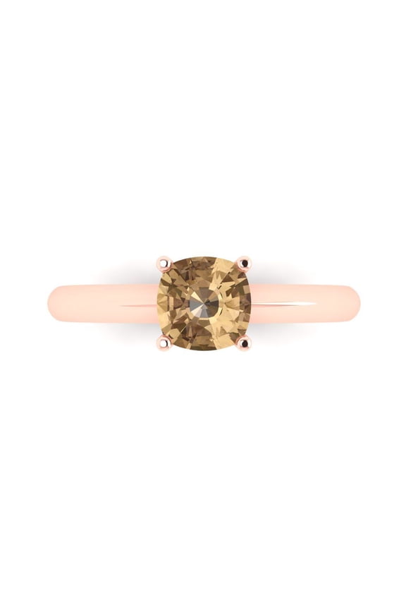 1.0ct Cushion Cut Brown Champagne Crystal 18k Pink Rose Gold Engraving Statement Bridal Wedding Designer Ring Size 7