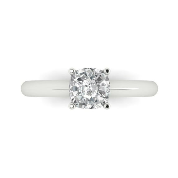 1.0ct Cushion Cut Clear Moissanite 18k White Gold Engraving Statement Bridal Wedding Solitaire Designer Ring Size 4.5