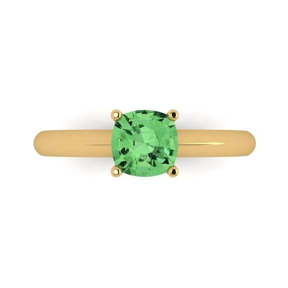 1.0ct Cushion Cut Green Crystal 14k Yellow Gold Engraving Statement Bridal Wedding Solitaire Designer Ring Size 7.5