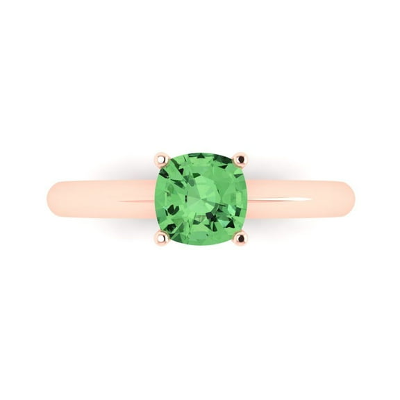1.0ct Cushion Cut Green Crystal 18k Pink Rose Gold Engraving Statement Bridal Wedding Solitaire Designer Ring Size 5