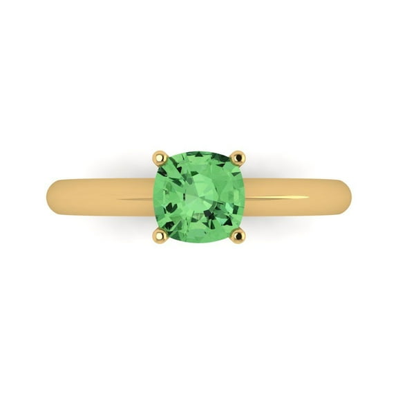 1.0ct Cushion Cut Green Crystal 18k Yellow Gold Engraving Statement Bridal Wedding Solitaire Designer Ring Size 3.5