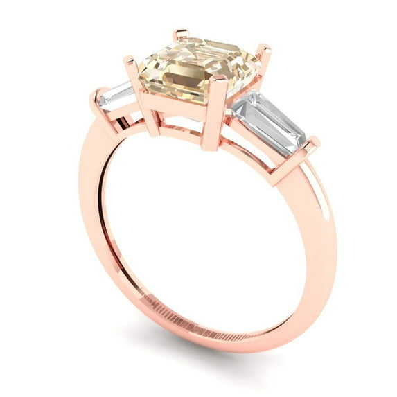 1.0ct Cushion Cut White Sapphire 14k Pink Rose Gold Engraving Statement Bridal Wedding Solitaire Designer Ring Size 8.25