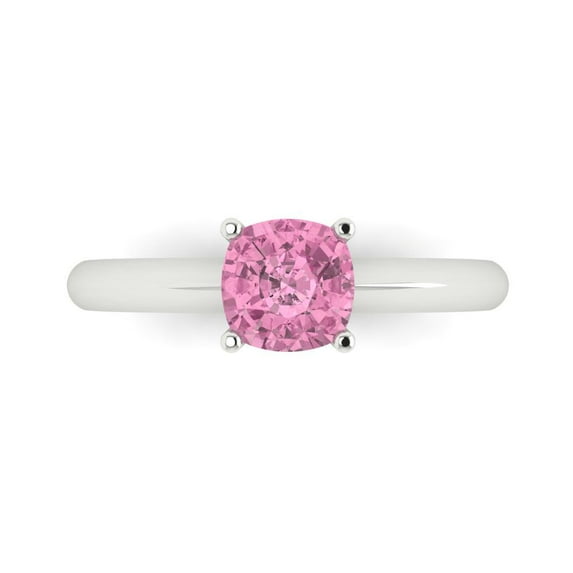 Clara Pucci 14K White Gold 1ct Pink Solitaire Ring for Women