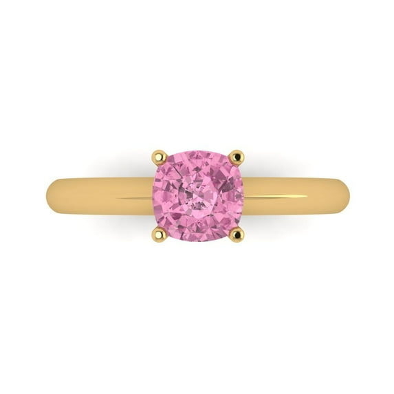 1.0ct Cushion Cut Pink Crystal 18k Yellow Gold Engraving Statement Bridal Wedding Solitaire Designer Ring Size 4.5