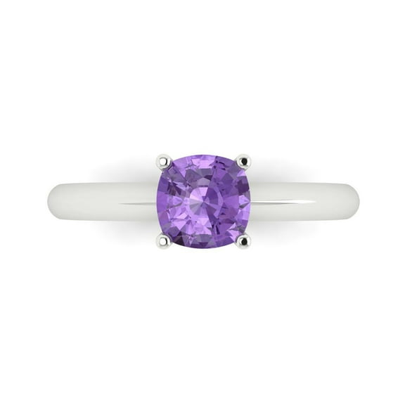 1.0ct Cushion Cut Purple Alexandrite 14k White Gold Engraving Statement Bridal Wedding Solitaire Designer Ring Size 7.5