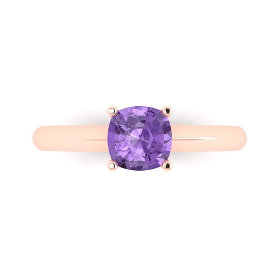 1.0ct Cushion Cut Purple Alexandrite 18k Pink Rose Gold Engraving Statement Bridal Wedding Designer Ring Size 10.5