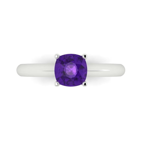 Clara Pucci 14K White Gold 1ct Amethyst Solitaire Ring for Women