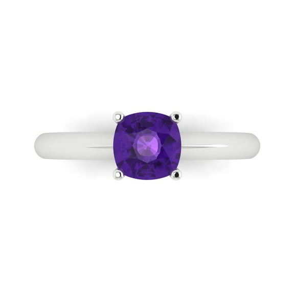 Clara Pucci 14K White Gold 1ct Amethyst Solitaire Ring for Women