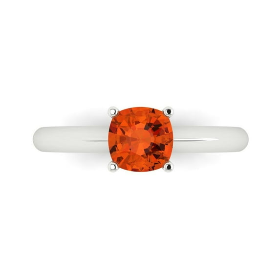 1.0ct Cushion Cut Red Crystal 18k White Gold Engraving Statement Bridal Wedding Solitaire Designer Ring Size 10