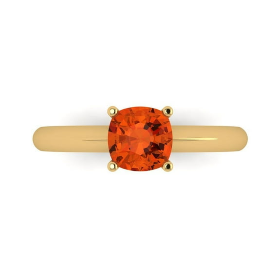 1.0ct Cushion Cut Red Crystal 18k Yellow Gold Engraving Statement Bridal Wedding Solitaire Designer Ring Size 8.5