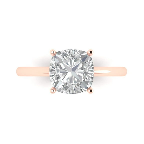 1.0ct Cushion Cut White Sapphire 14k Pink Rose Gold Engraving Statement Bridal Wedding Solitaire Designer Ring Size 8