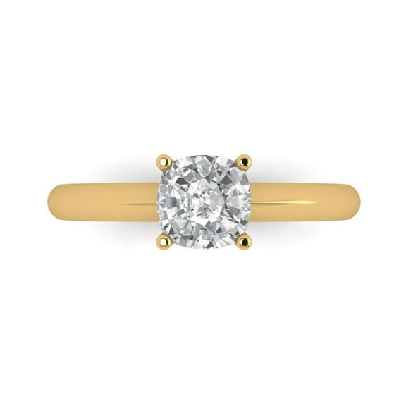 1.0ct Cushion Cut White Sapphire 14k Yellow Gold Engraving Statement Bridal Wedding Solitaire Designer Ring Size 4.5