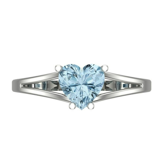 1 ct Heart Cut Natural Aquamarine Solitaire Engagement Ring for Women in 18K White Gold