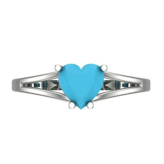 1 ct Heart Cut Simulated Turquoise Solitaire Engagement Ring for Women in 18K White Gold