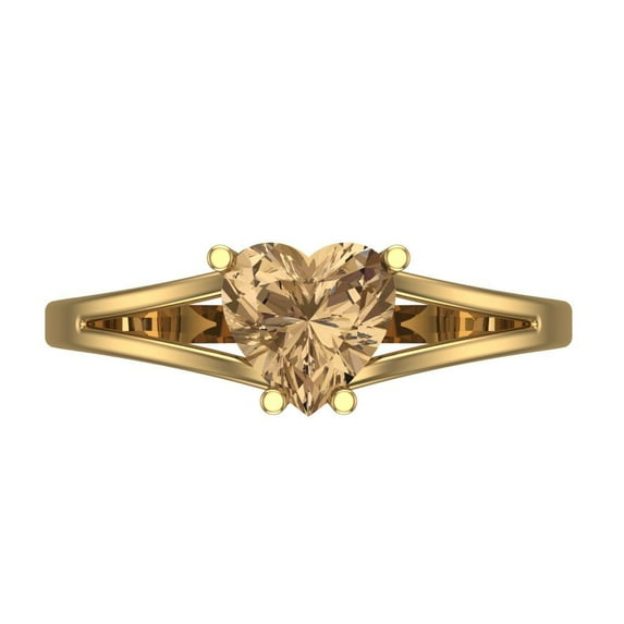 1 ct Heart Cut Simulated Champagne Diamond Solitaire Engagement Ring for Women in 18K Yellow Gold
