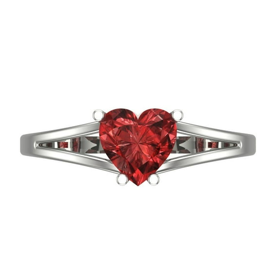 1 ct Heart Cut Natural Garnet Solitaire Engagement Ring for Women in 18K White Gold