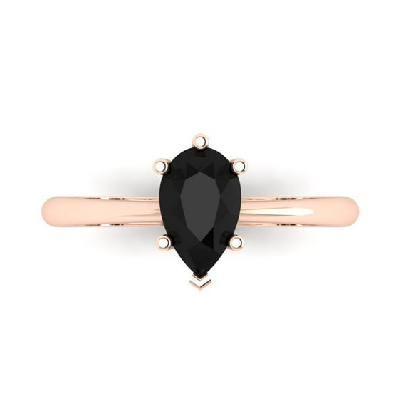 1.0ct Pear Cut Black Natural Onyx 18k Pink Rose Gold Engraving Statement Bridal Wedding Solitaire Designer Ring Size 3.5