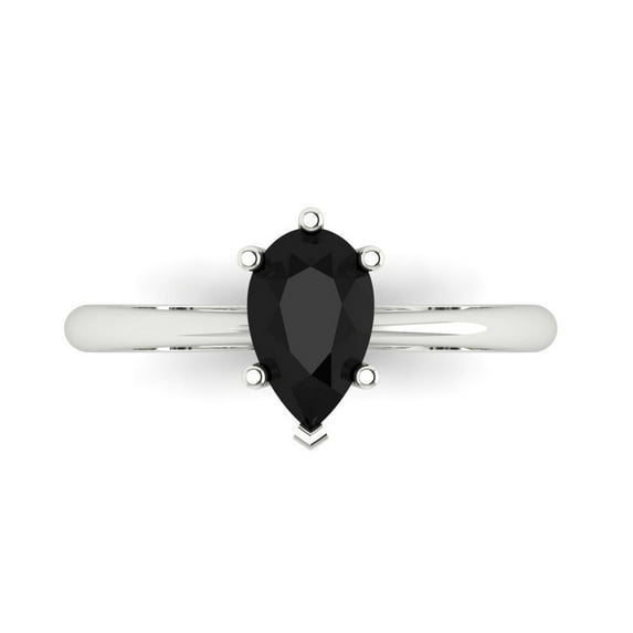 1.0ct Pear Cut Black Natural Onyx 18k White Gold Engraving Statement Bridal Wedding Solitaire Designer Ring Size 7