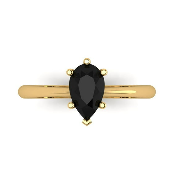 1.0ct Pear Cut Black Natural Onyx 18k Yellow Gold Engraving Statement Bridal Wedding Solitaire Designer Ring Size 10.5
