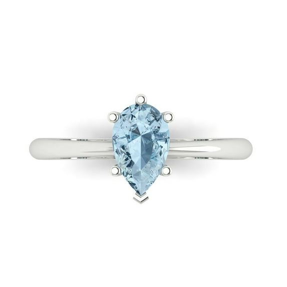 Clara Pucci 14K White Gold 1ct Blue Solitaire Ring for Women