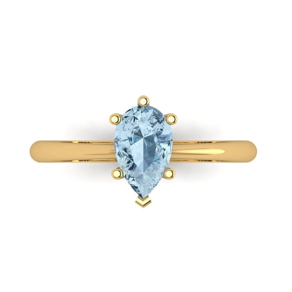 Clara Pucci 14K Yellow Gold 1ct Blue Solitaire Ring for Women