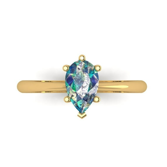 Clara Pucci 14K Yellow Gold 1ct BlueMoissanite Solitaire Ring for Women