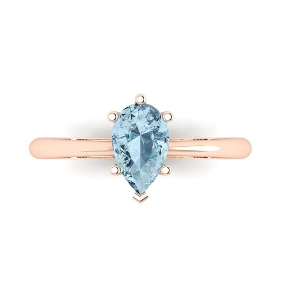 1.0ct Pear Cut Blue Natural Aquamarine 14k Pink Rose Gold Engraving Statement Bridal Wedding Solitaire Designer Ring Size 11
