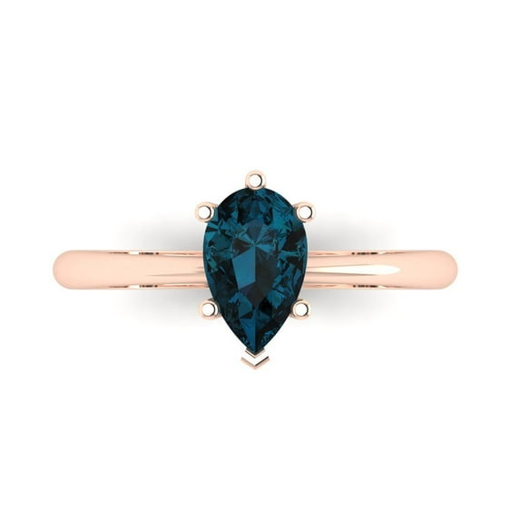 Clara Pucci 14K Rose Gold 1ct LondonBlueTopaz Solitaire Ring for Women