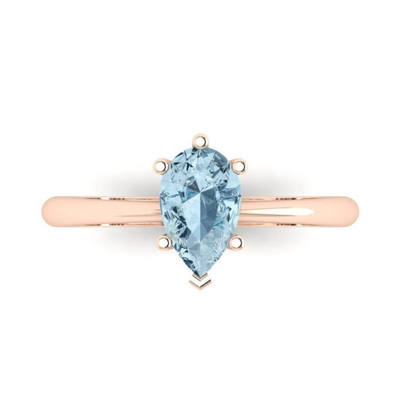 1.0ct Pear Cut Blue Natural Swiss Blue Topaz 14k Pink Rose Gold Engraving Statement Bridal Wedding Solitaire Designer Ring Size 7.5