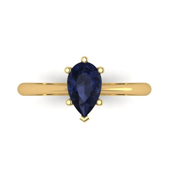 Clara Pucci 14K Yellow Gold 1ct BlueSapphire Solitaire Ring for Women