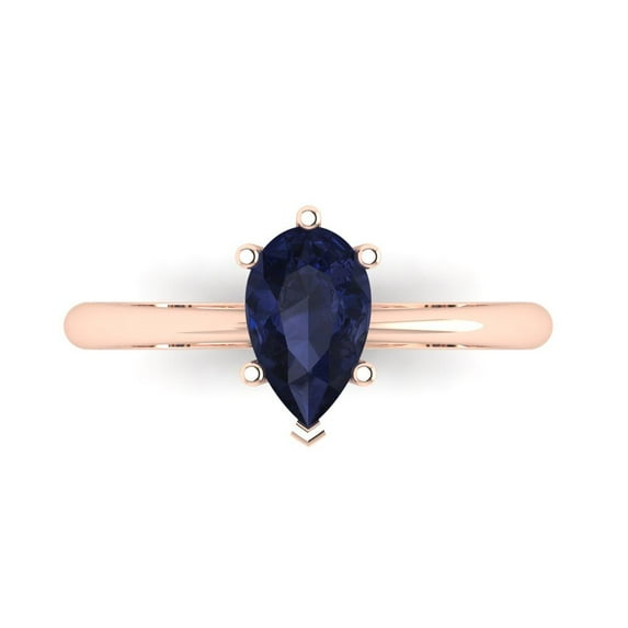 1.0ct Pear Cut Blue Sapphire 18k Pink Rose Gold Engraving Statement Bridal Wedding Solitaire Designer Ring Size 4.5